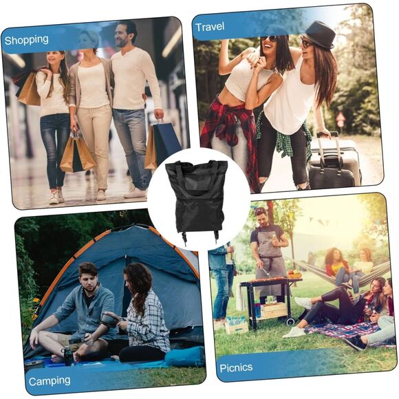 Black Metal Canvas Foldable Grocery Bag Outdoor (4389) - Picture 7 of 9